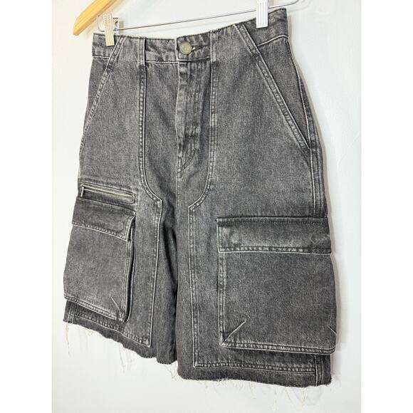 Zara Women's Cargo Bermuda Denim Shorts Women's 2 Relax Fit Charcoal Black - Picture 6 of 11